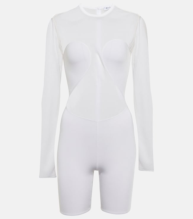 Mesh-paneled crêpe jersey playsuit | Alaïa