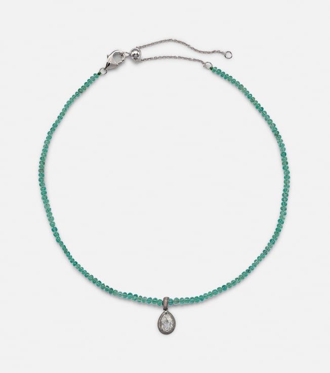 18kt gold necklace with emerald and diamonds | Kamyen