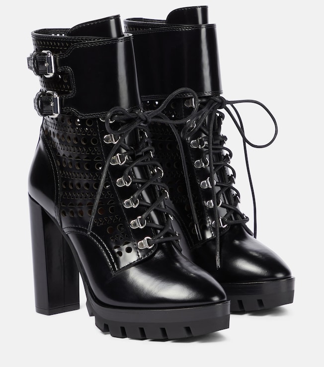 Laser-cut buckled leather boots | Alaïa