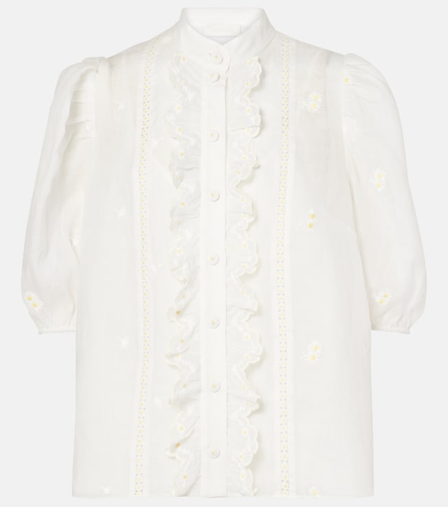 Acacia ruffled embroidered ramie blouse | Zimmermann