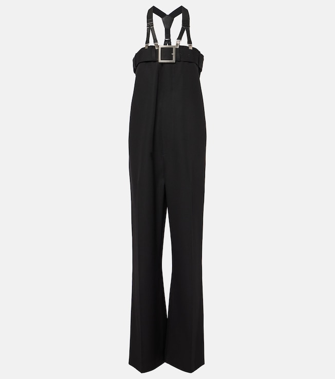 Leather-trimmed virgin wool jumpsuit | Jean Paul Gaultier