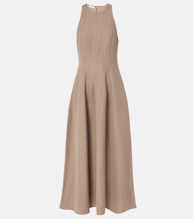 Pleated twill midi dress | Brunello Cucinelli