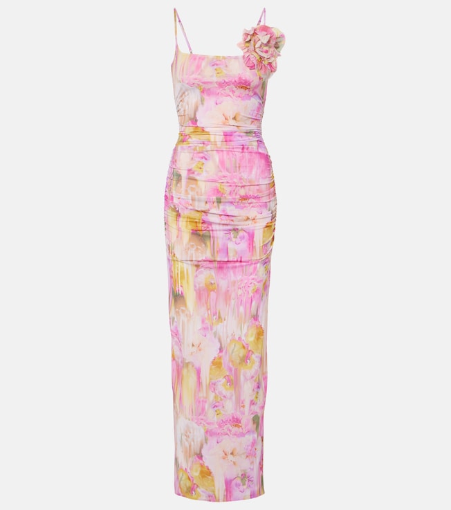 Floral-appliqué printed jersey maxi dress | Blumarine