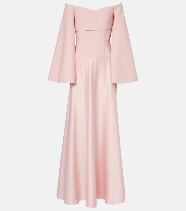 Rina off-shoulder crêpe and satin gown | Solace London