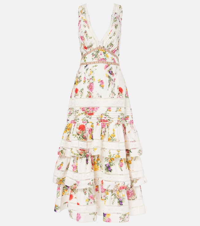 Floral tiered cotton and silk maxi dress | Camilla