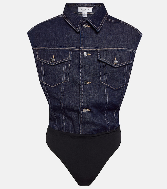 Denim cotton-blend bodysuit | Alaïa
